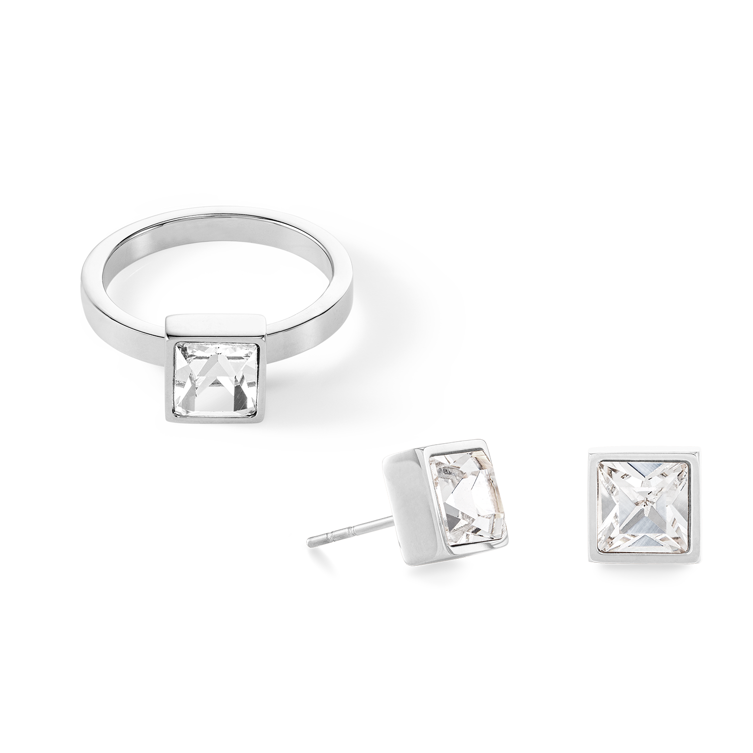 coeur-de-lion-brilliant-square-big-ring-silber-mit-kristall-edelstahlring image 3