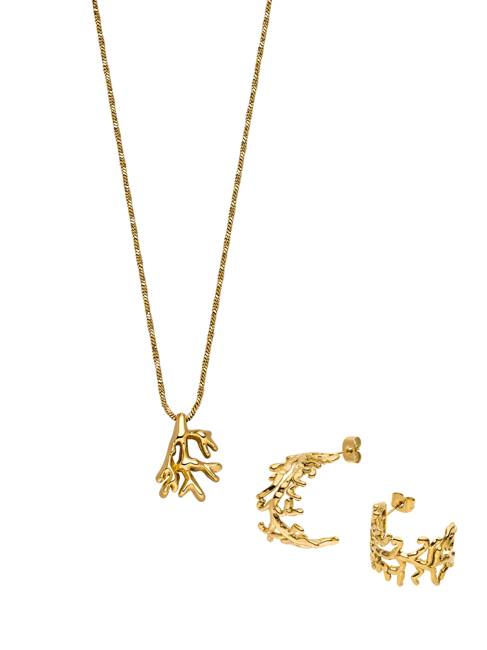 purelei-mahina-club-coral-set-14k-vergoldeter-edelstahl-kette-50-55-cm-creolen image 1