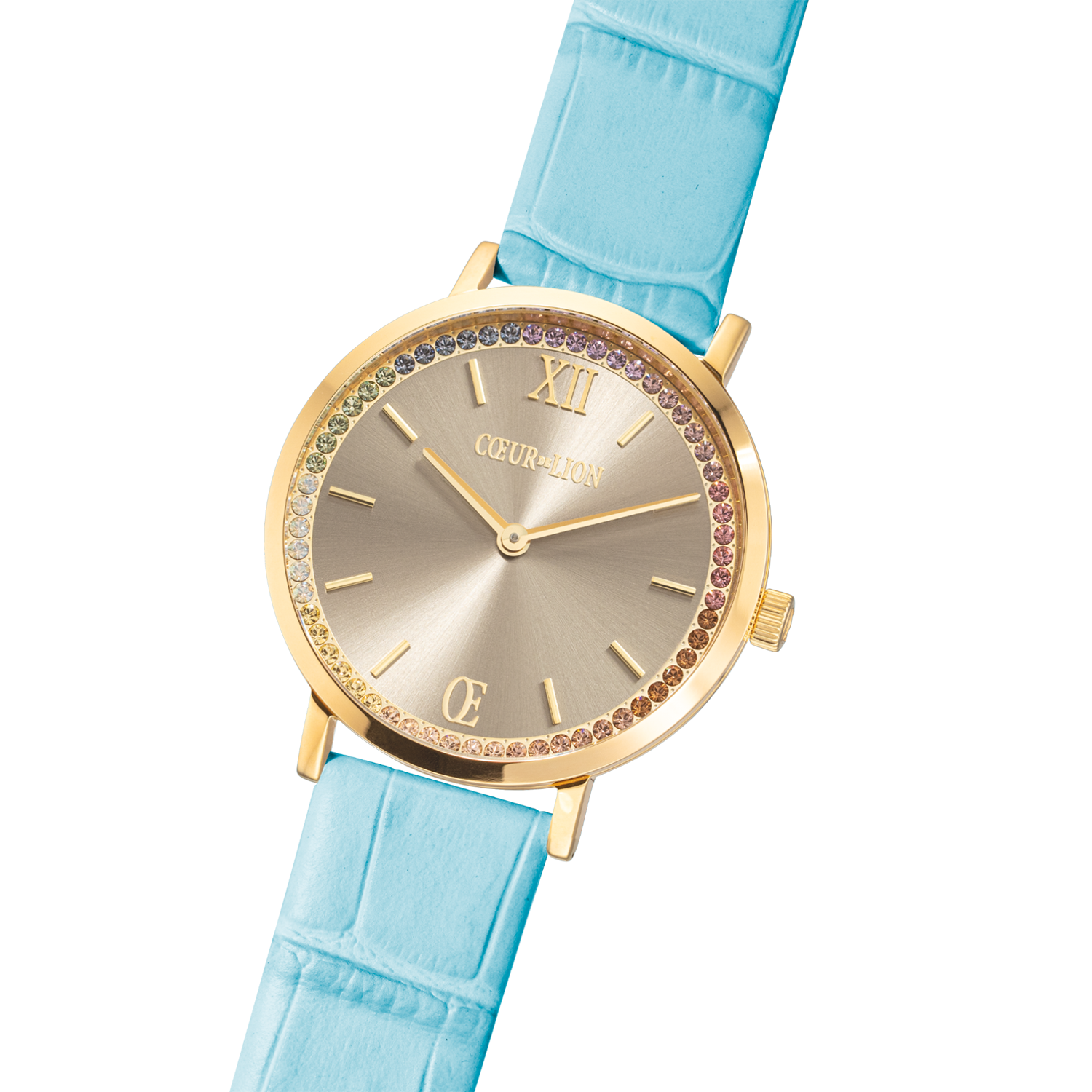 coeur-de-lion-sparkling-watch-uhr-rund-pastel-lovers-gold-mit-lederarmband-blau image 2