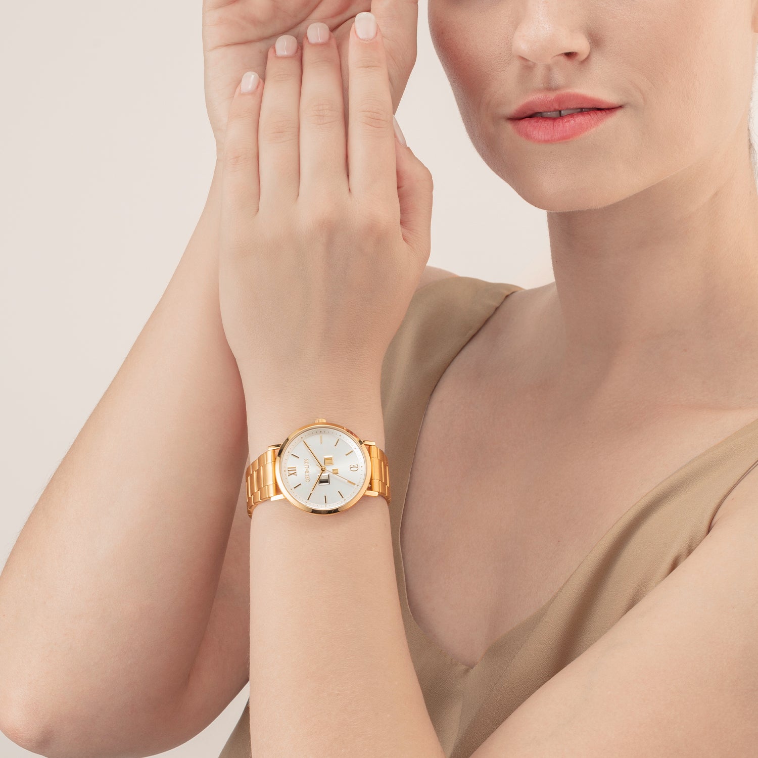 coeur-de-lion-statement-uhr-rund-unisex-white-sunray-edelstahl-frosted-gold image 3