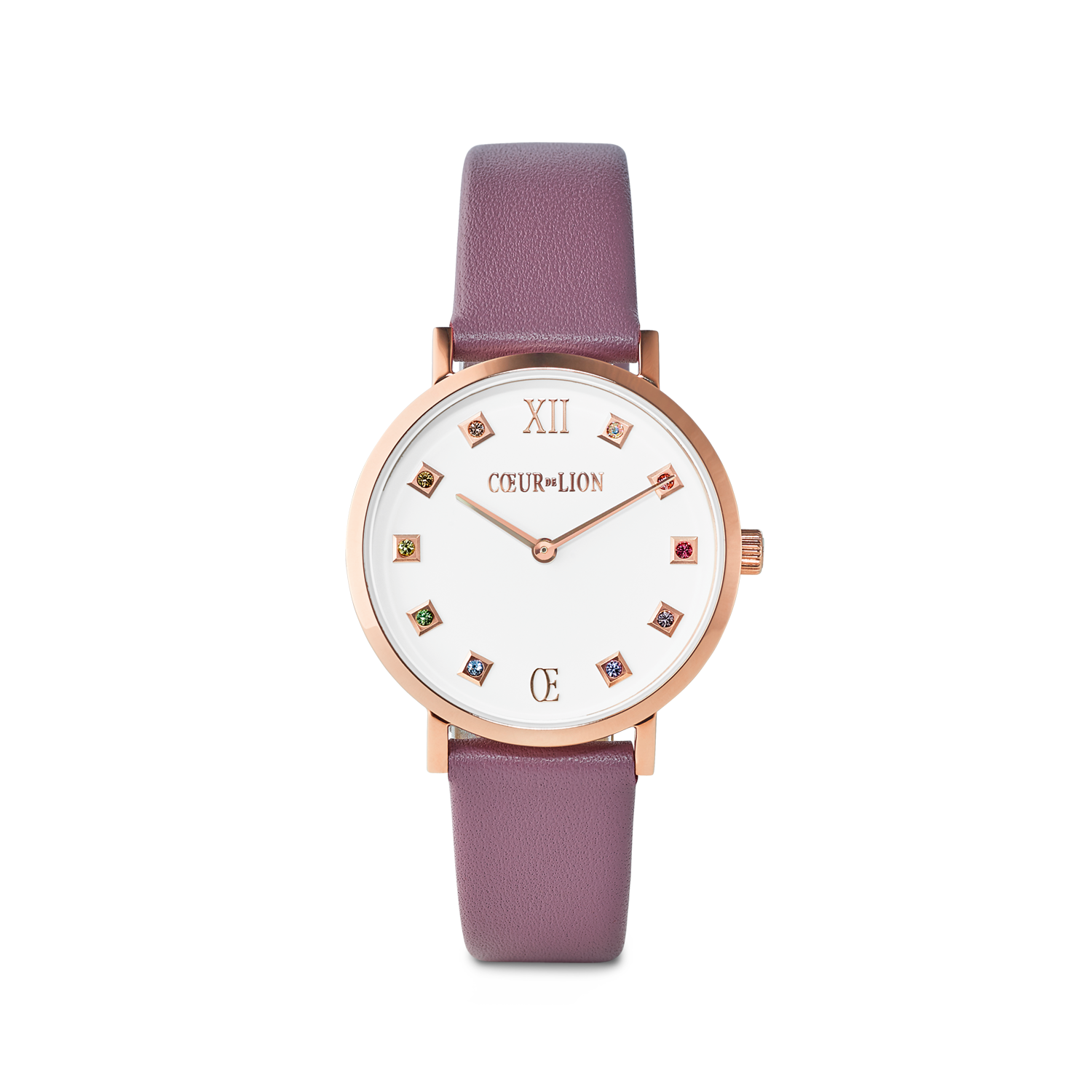 coeur-de-lion-uhr-rund-brilliant-white-armband-leder-mauve-ros-gold image 1
