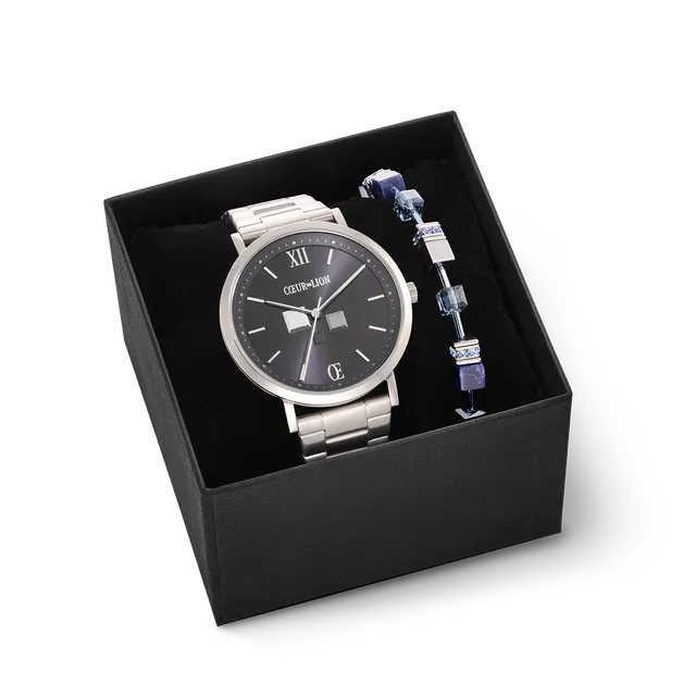 coeur-de-lion-geschenkset-uhr-rund-statement-unisex-midnight-blue-armband-geocub image 1