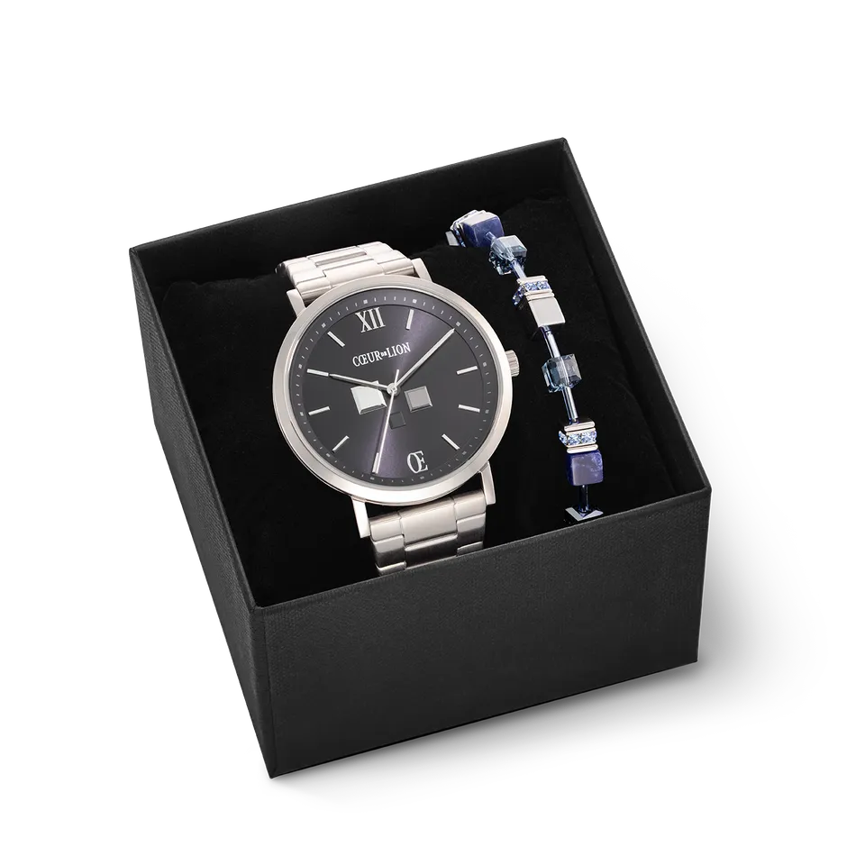 coeur-de-lion-geschenkset-uhr-rund-statement-unisex-midnight-blue-armband-geocub image 1