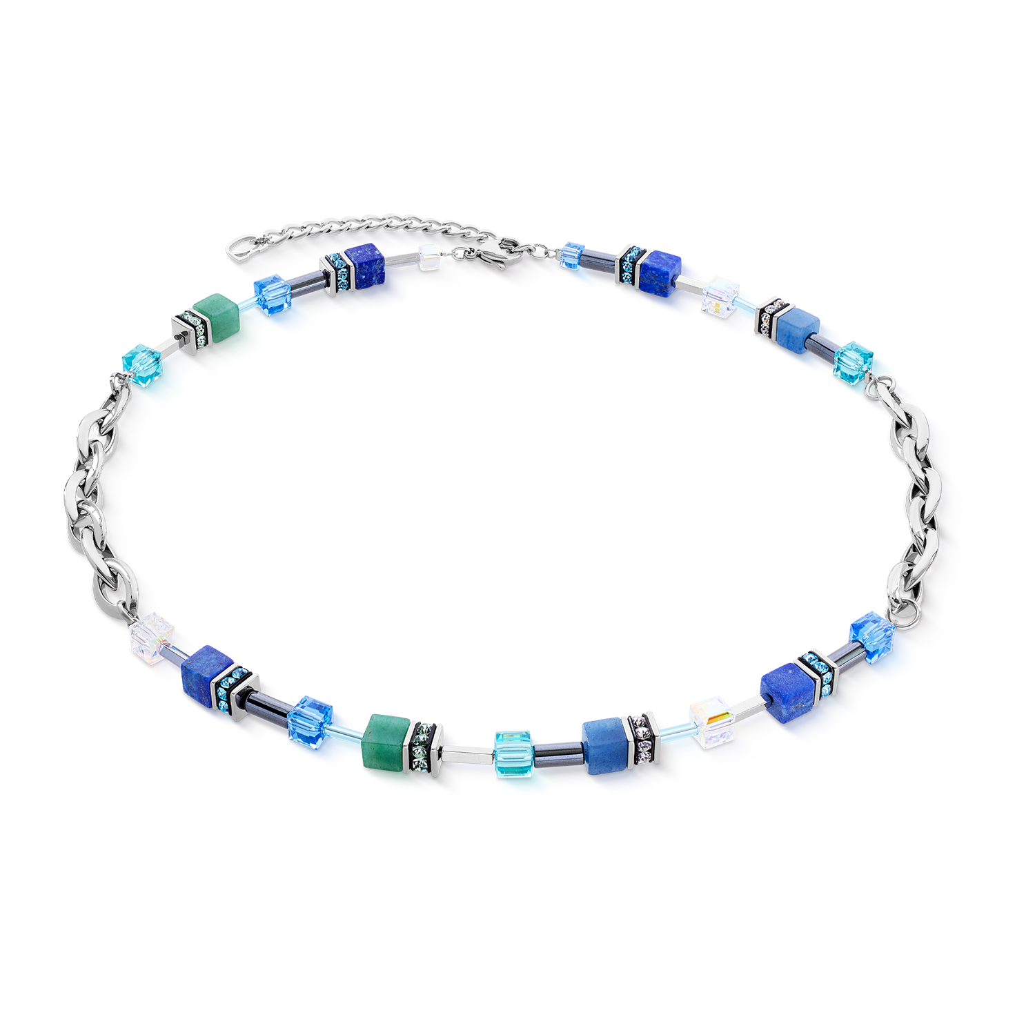 coeur-de-lion-geocube-chunky-chain-halskette-silber-blau-45-5-cm image 1