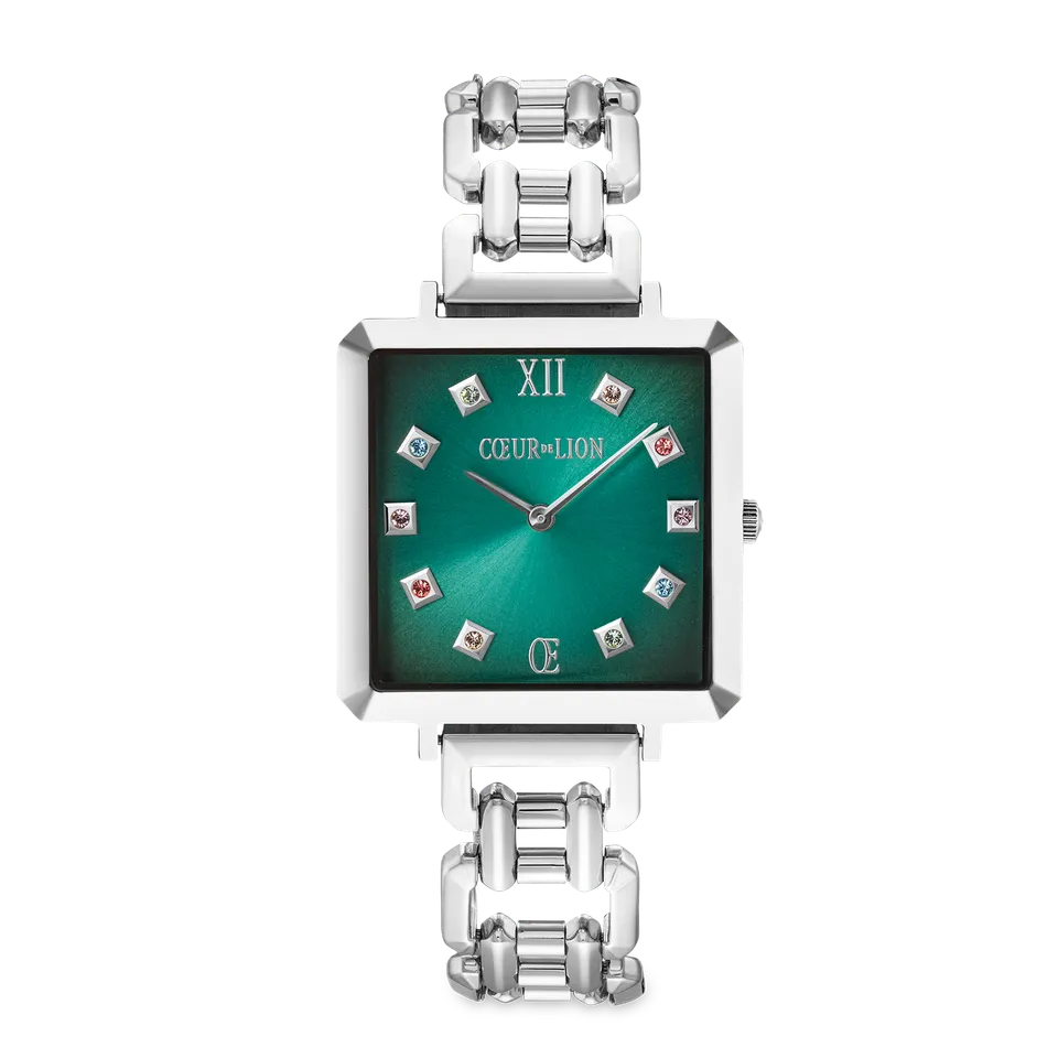 coeur-de-lion-iconic-cube-uhr-turquoise-glaze-statement-silber image 1