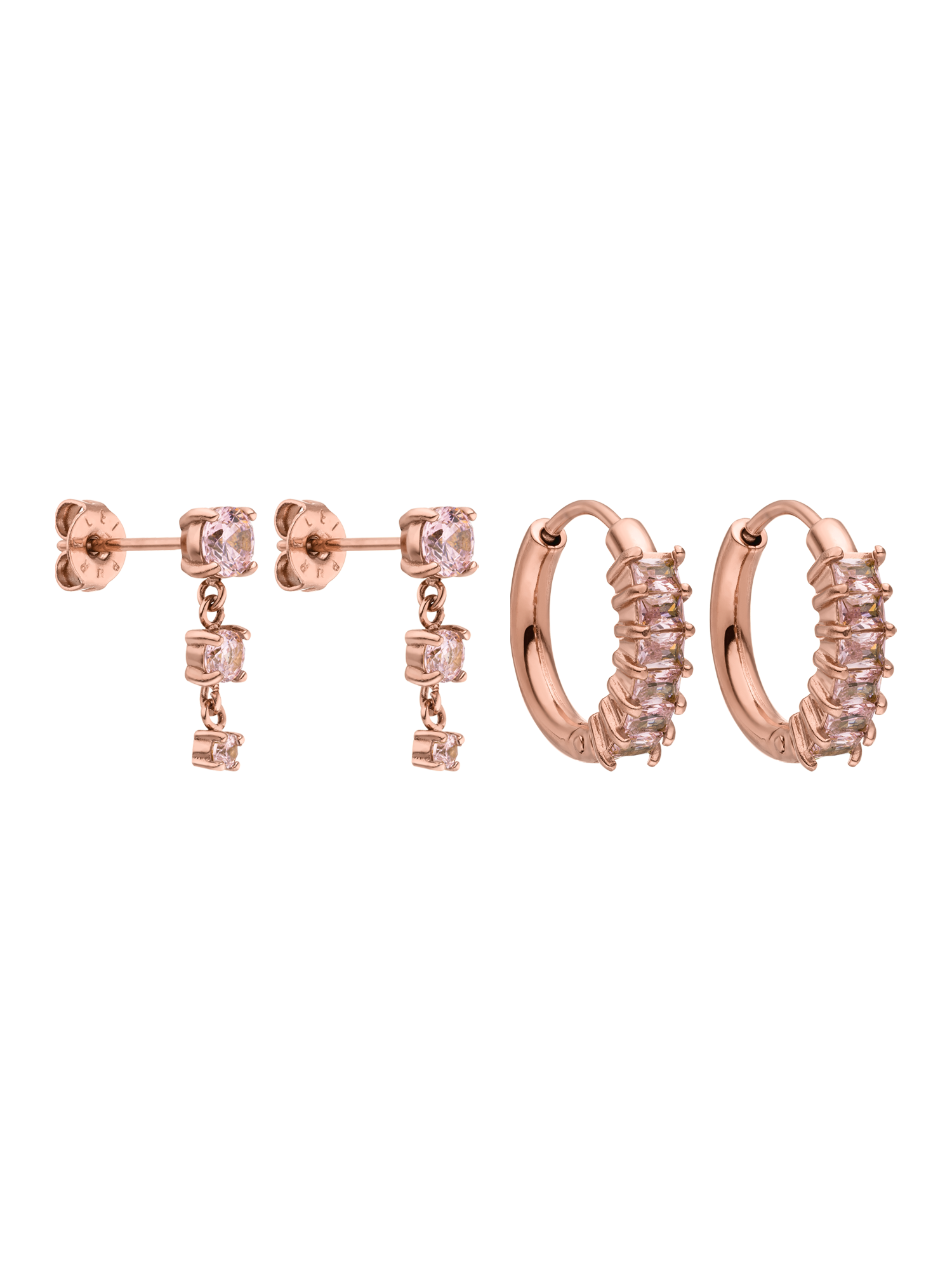 purelei-blush-glow-ohrring-set-pink-zirkonia-creolen-stecker-edelstahl image 6