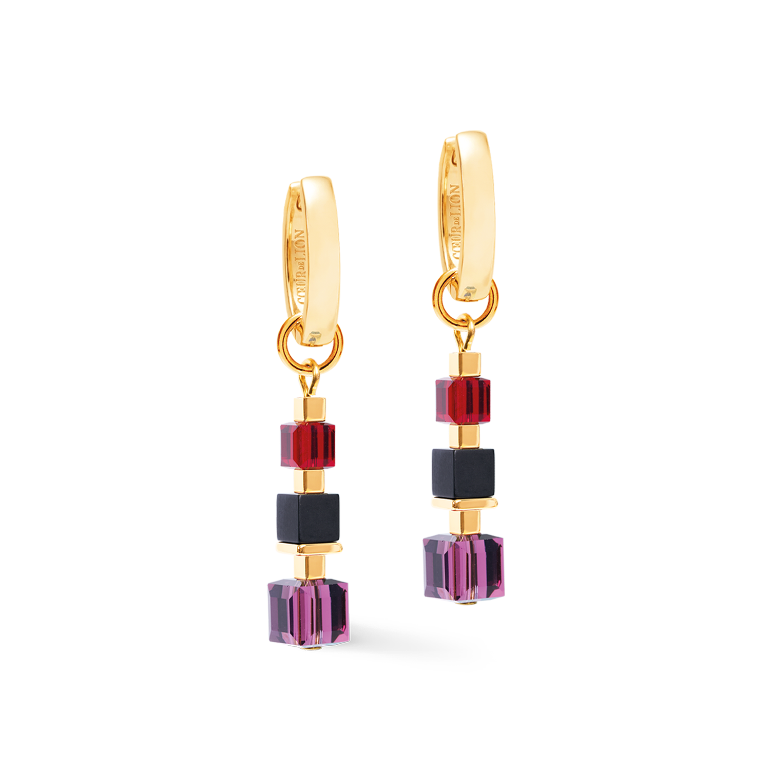 coeur-de-lion-creolen-cube-mix-precious-berry-gold-abnehmbarer-anh-nger-4-cm image 2