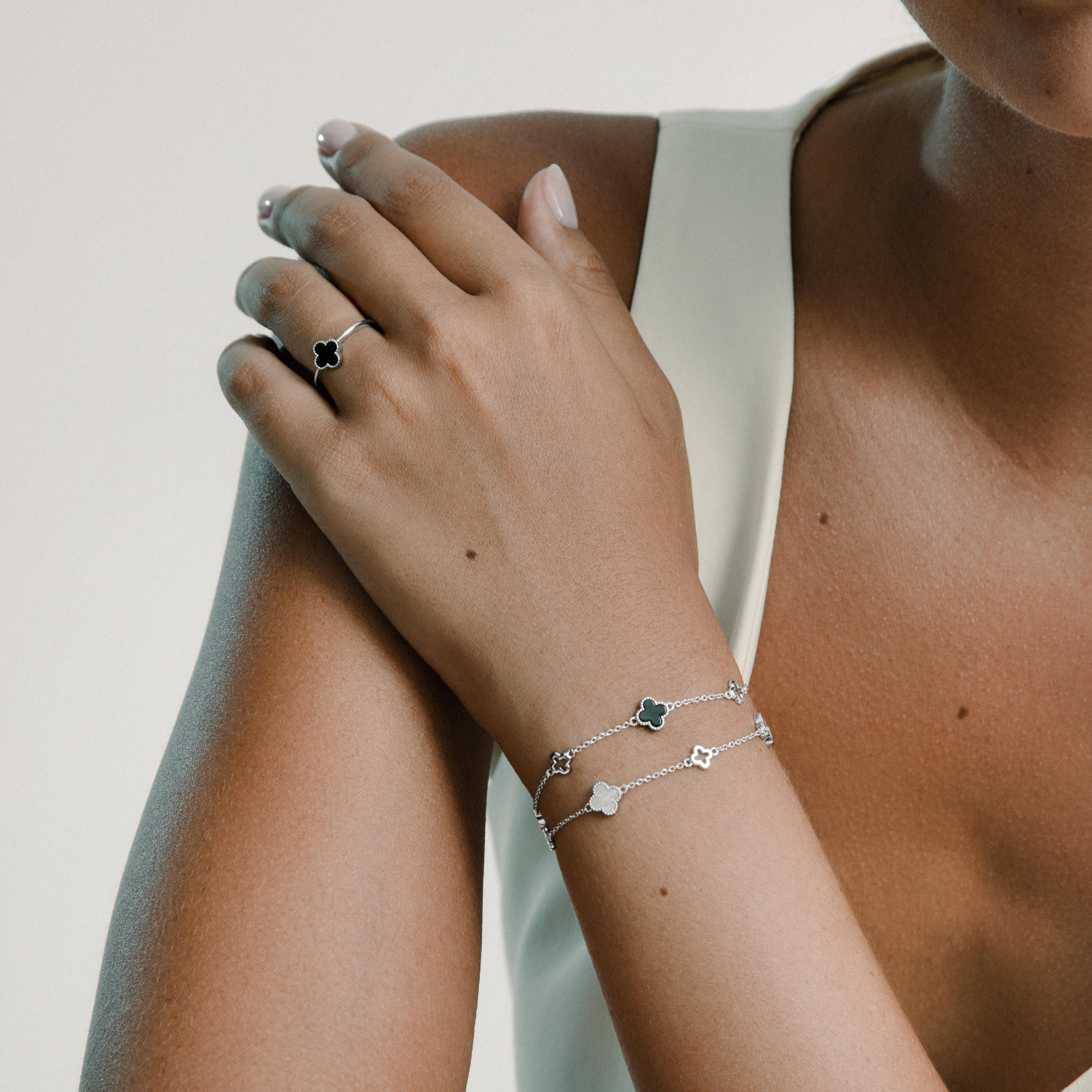 xenox-clover-armband-925-sterlingsilber-rhodiniert-mit-schwarzem-achat image 2