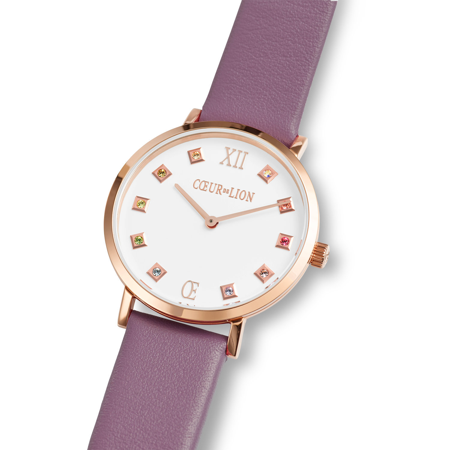 coeur-de-lion-uhr-rund-brilliant-white-armband-leder-mauve-ros-gold image 2