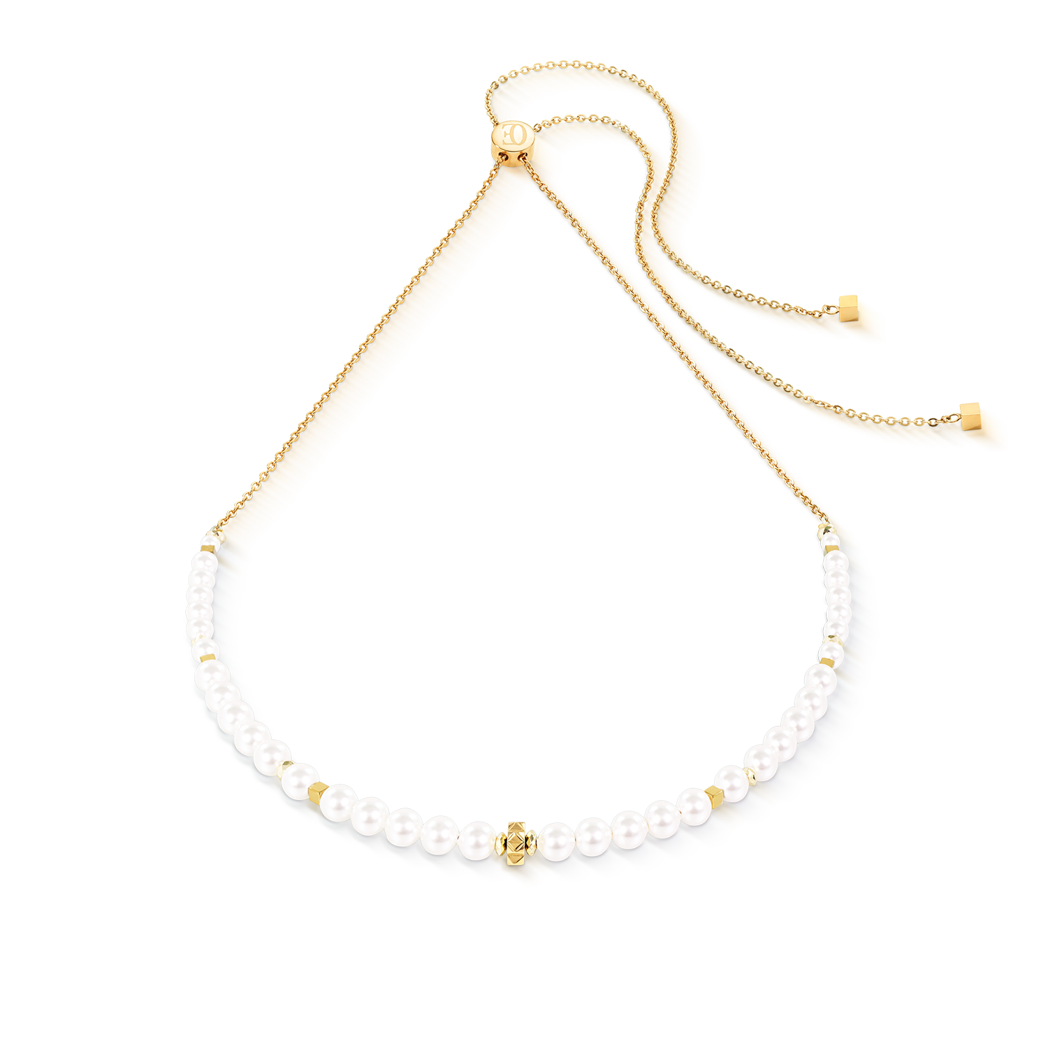 coeur-de-lion-slider-pearl-spike-halskette-gold-mit-crystal-pearls-30-70-cm image 1