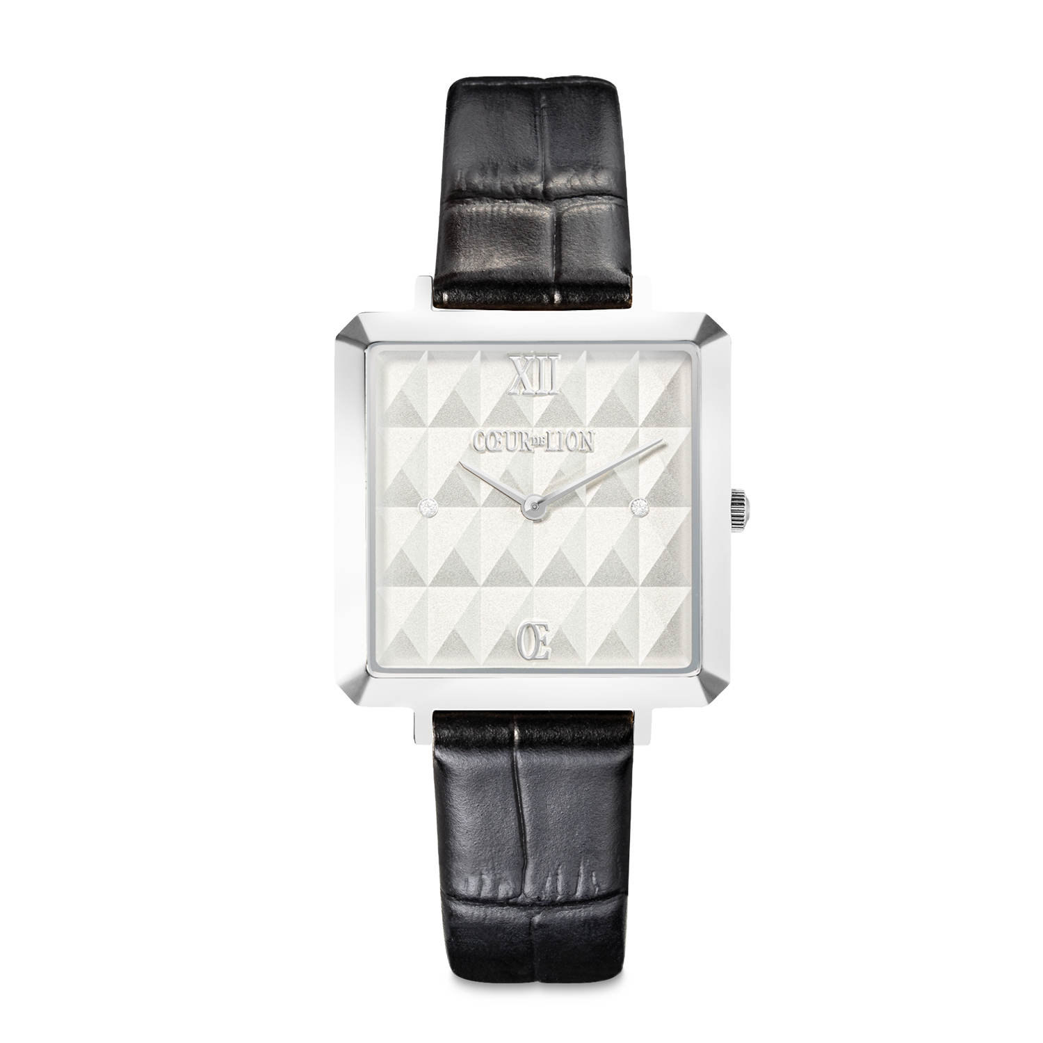 coeur-de-lion-iconic-cube-spikes-uhr-silber-mit-lederarmband-schwarz image 1