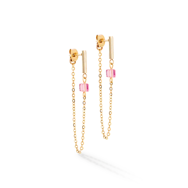 coeur-de-lion-mini-cubes-chain-ohrringe-gold-rosa-loop image 1