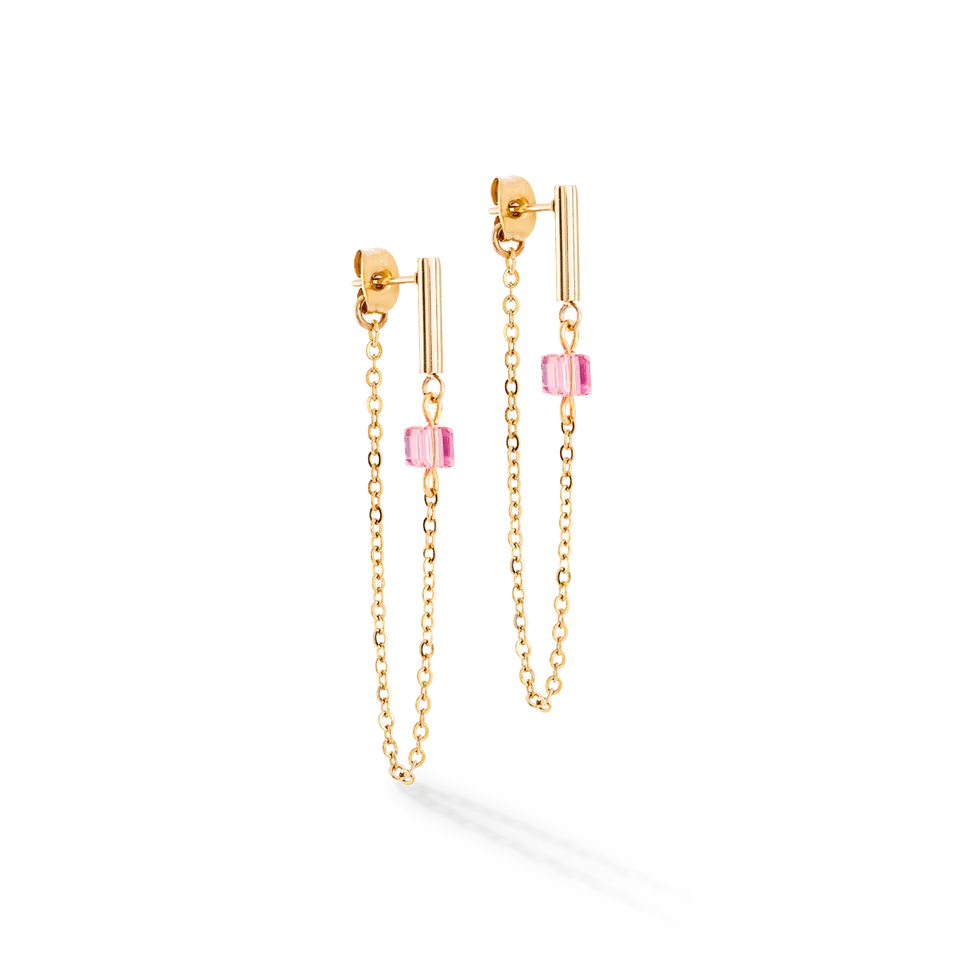 coeur-de-lion-mini-cubes-chain-ohrringe-gold-rosa-loop image 1