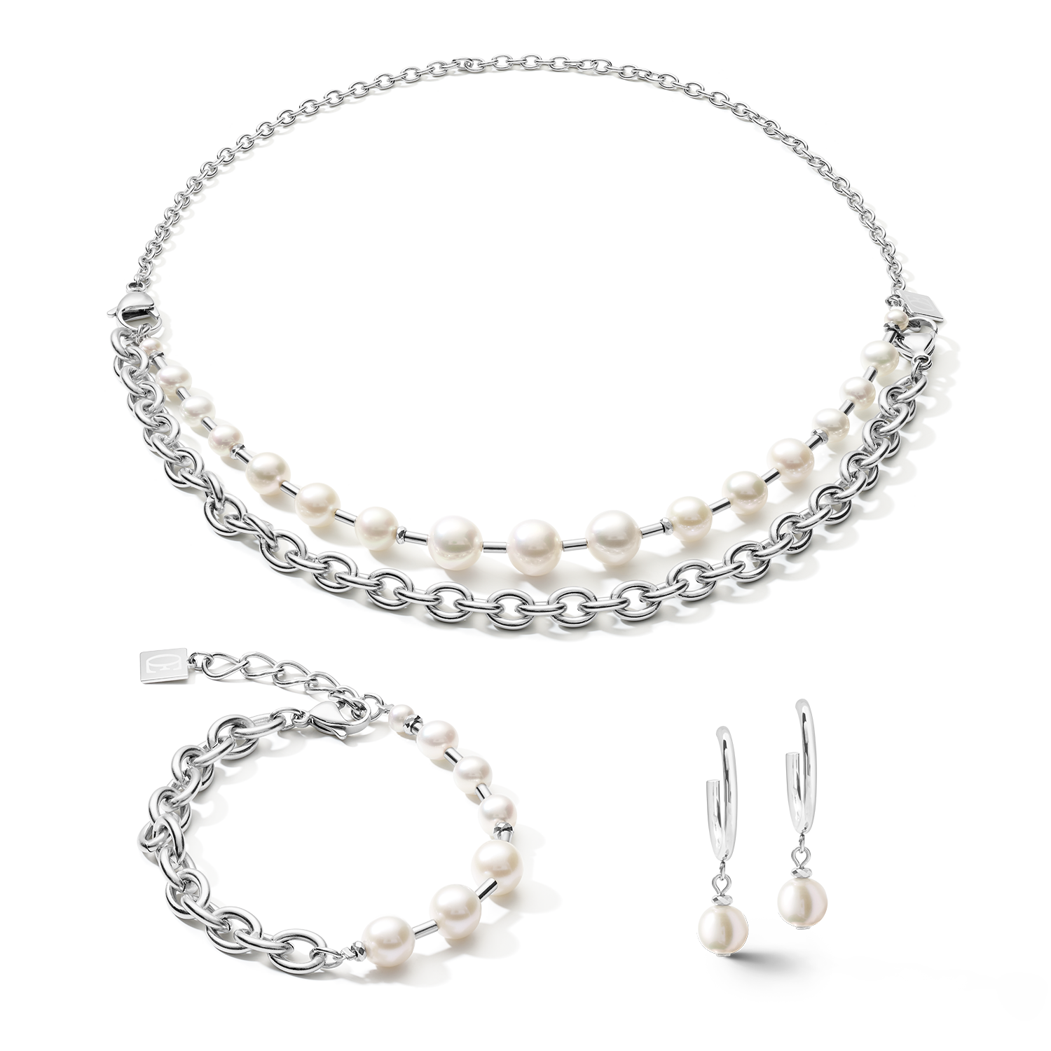 coeur-de-lion-halskette-s-wasserperlen-chunky-chain-4-in-1-wei-silber image 3