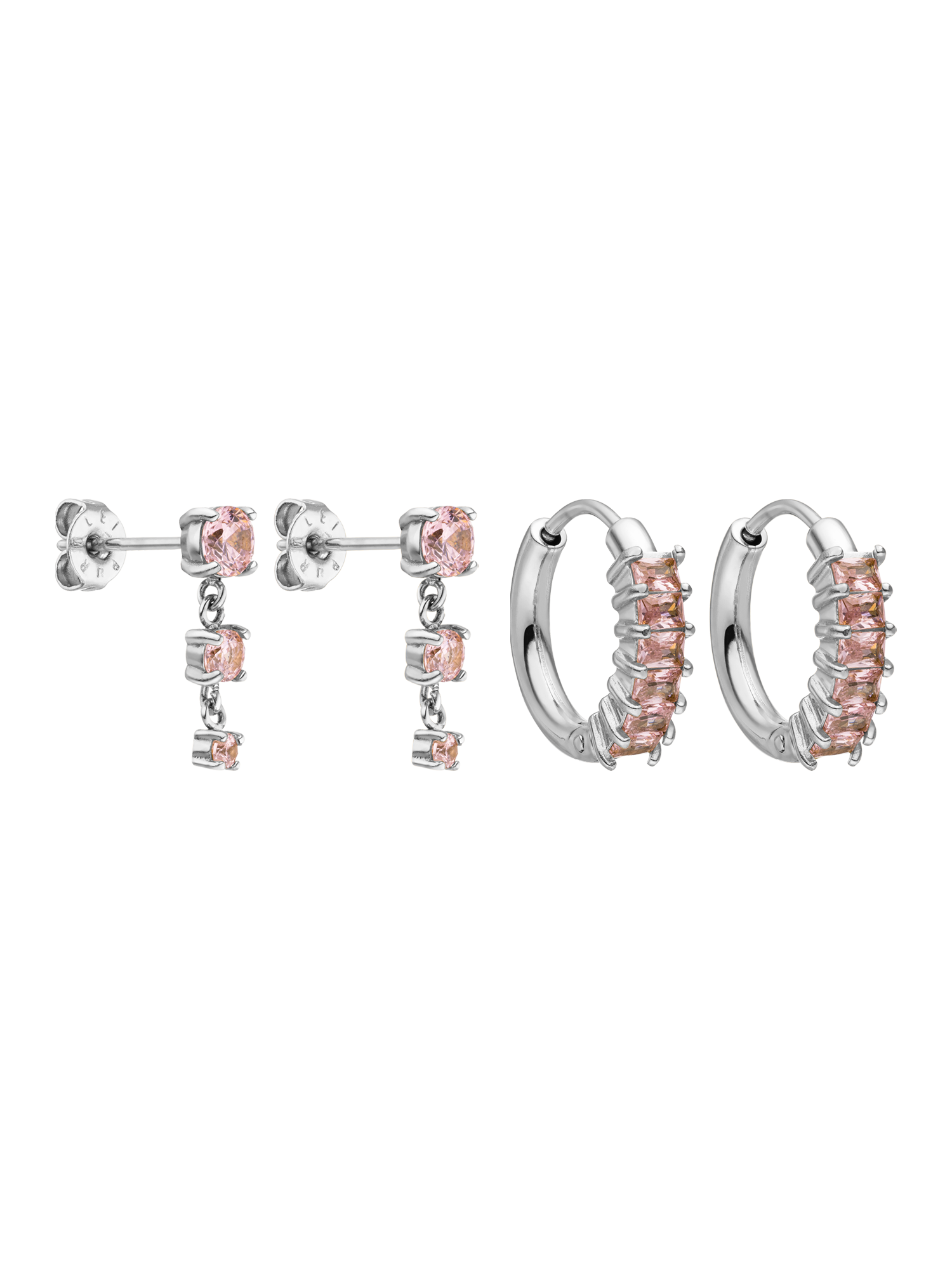 purelei-blush-glow-ohrring-set-pink-zirkonia-creolen-stecker-edelstahl image 4