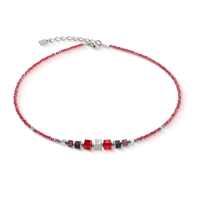 coeur-de-lion-halskette-wave-cube-flow-silber-rot-swarovski image 1