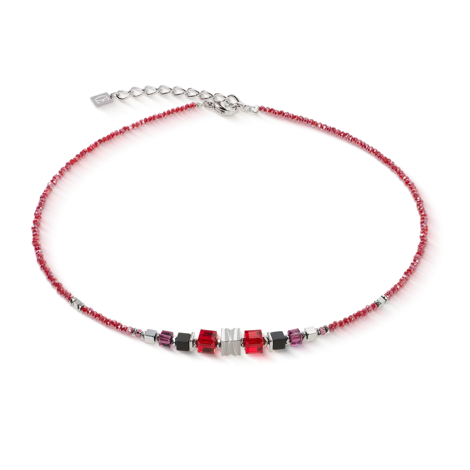 coeur-de-lion-halskette-wave-cube-flow-silber-rot-swarovski image 1