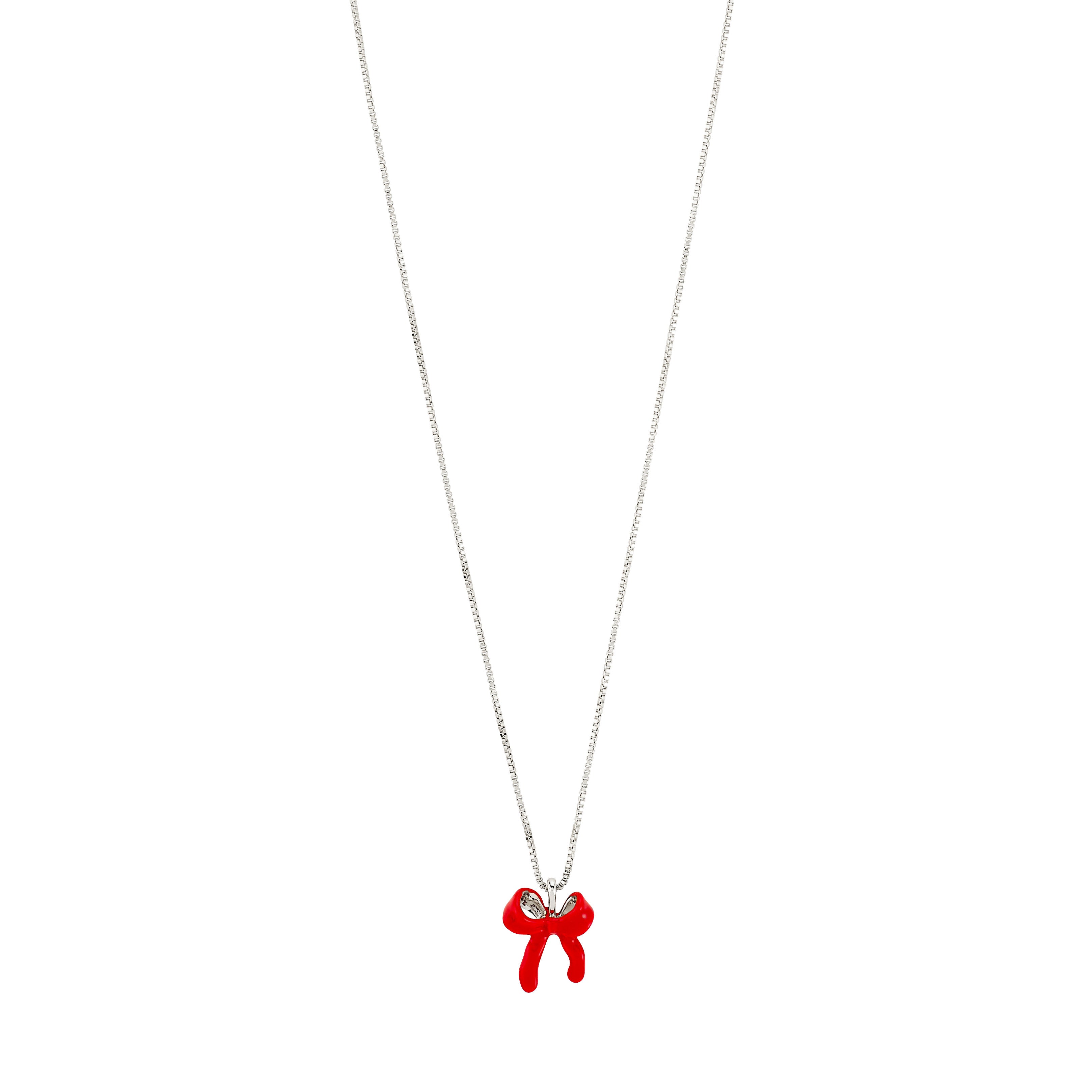 pilgrim-sigrun-halskette-versilbert-mit-roter-schleife-40-9-cm image 1