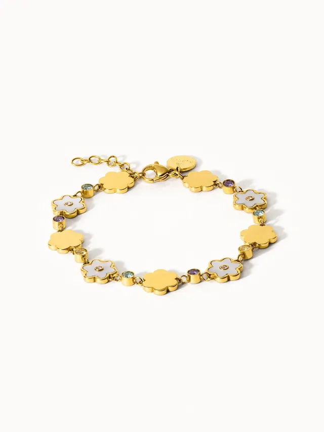 purelei-flowering-blumen-armband-edelstahl-armband-mit-bl-ten-perlmutt-und-zirko image 1
