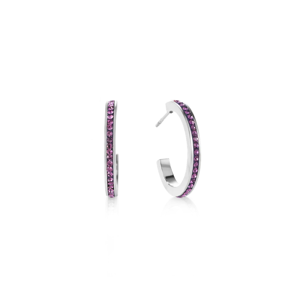 coeur-de-lion-iconic-creolen-20-edelstahl-silber-mit-kristall-pav-amethyst image 1
