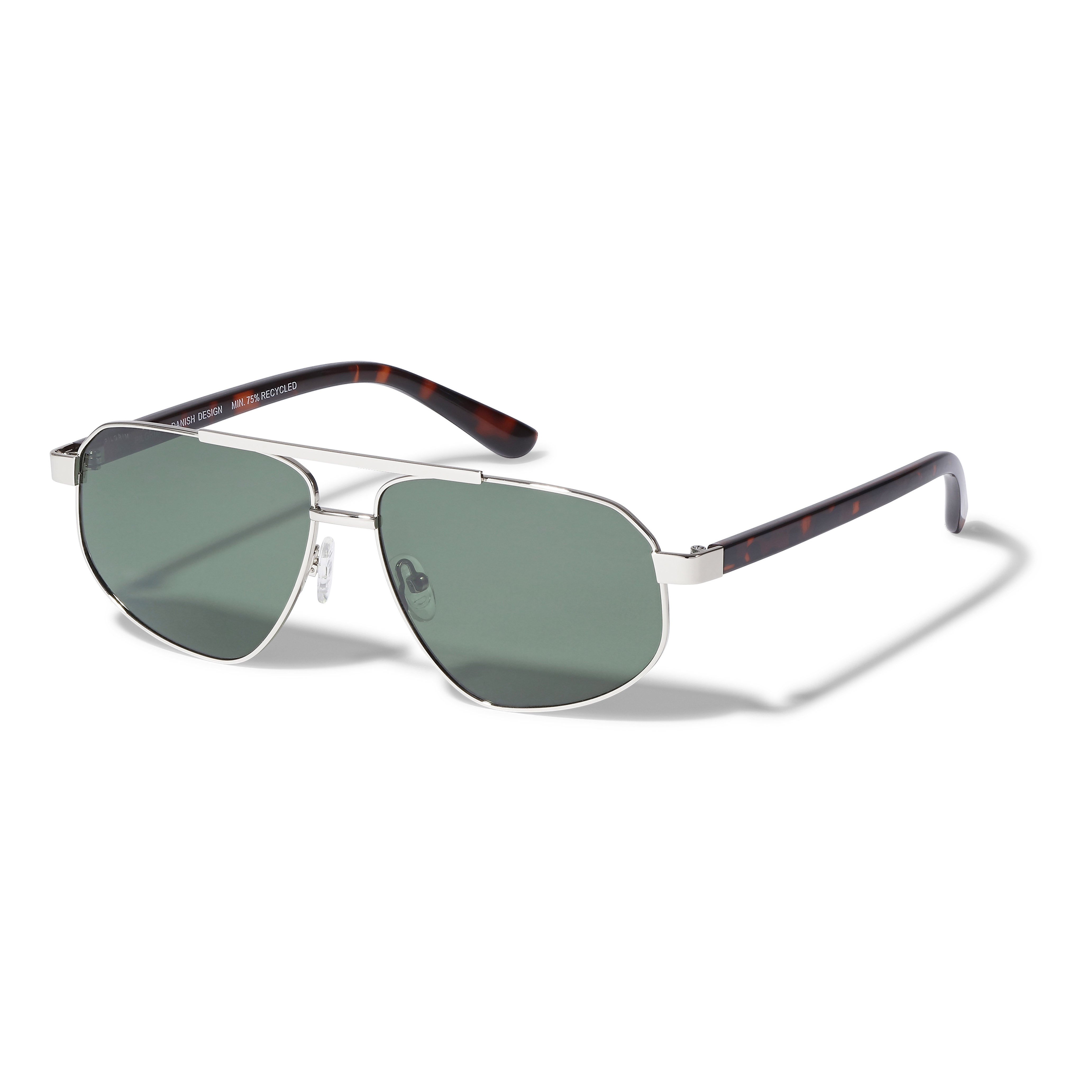 pilgrim-cai-sonnenbrille-braun-silber-piloten-brille-mit-gr-nen-gl-sern image 1