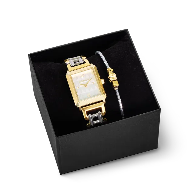 coeur-de-lion-geschenkset-uhr-iconic-spikes-silber-bicolor-cube-trio-armband-gol image 1