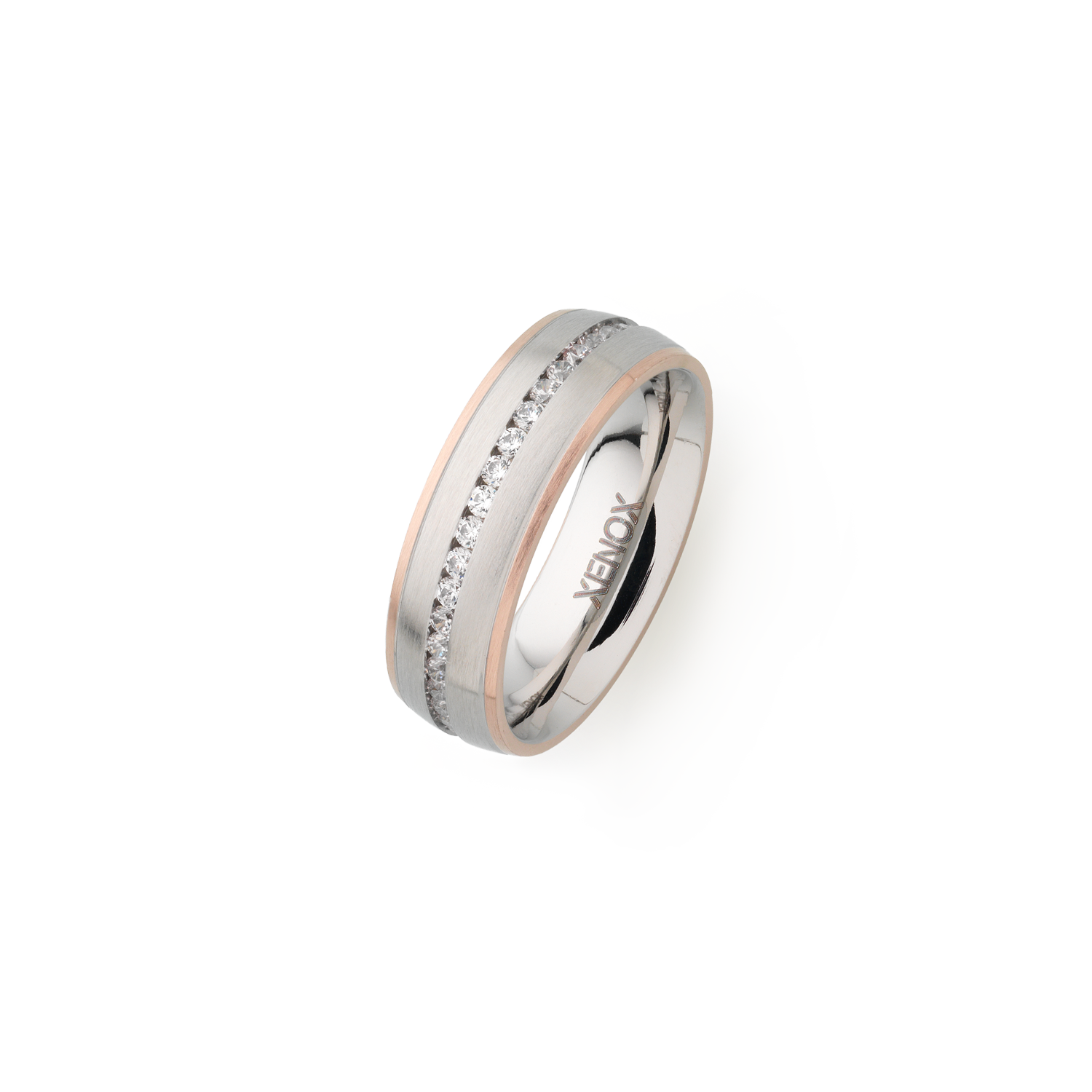 xenox-partnerring-x2251-aus-edelstahl-ros-mit-zirkonia-steinen image 1