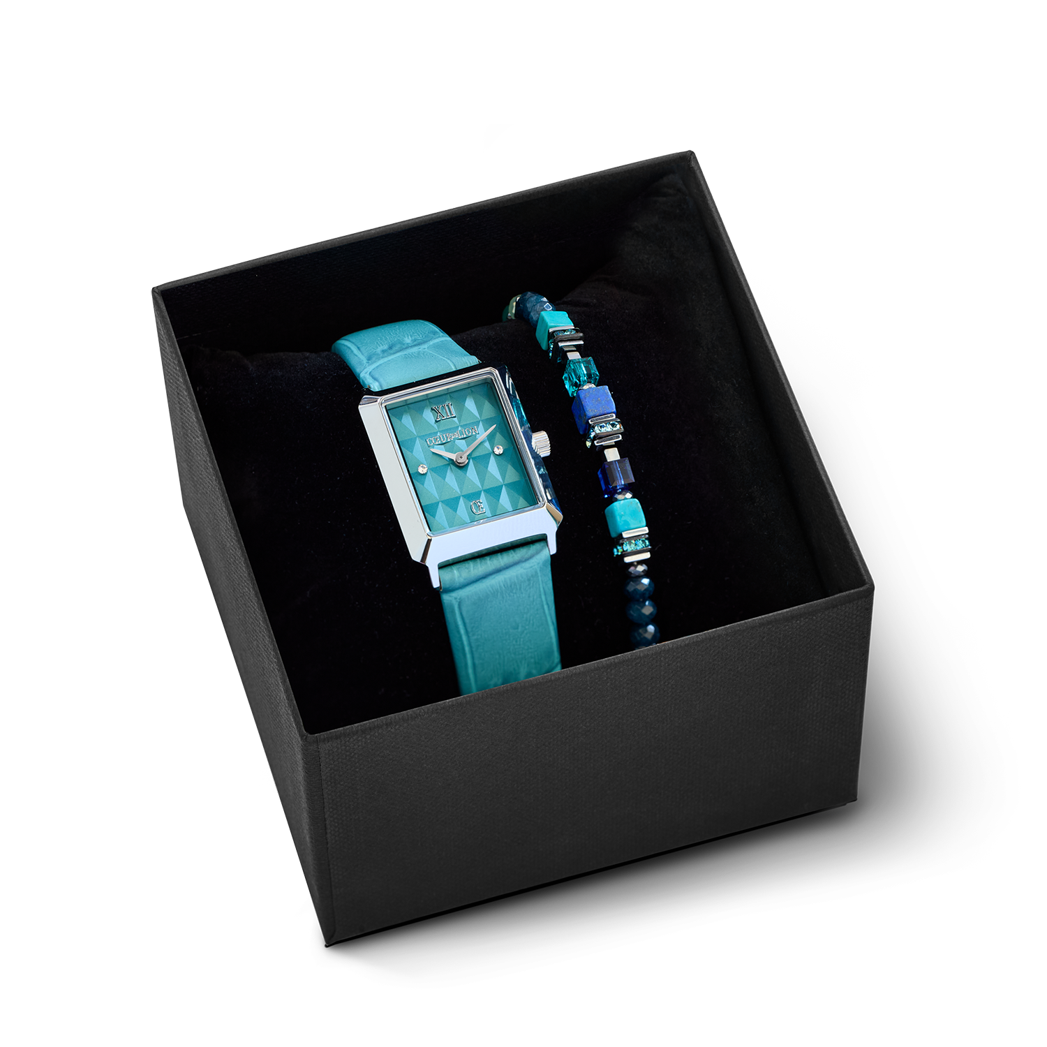 coeur-de-lion-geschenkset-uhr-iconic-spikes-transformative-teal-silber-armband-w image 1
