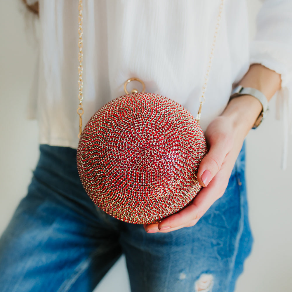julie-julsen-disco-bag-handtasche-rot-kugel-clutch-mit-zirkonia image 2