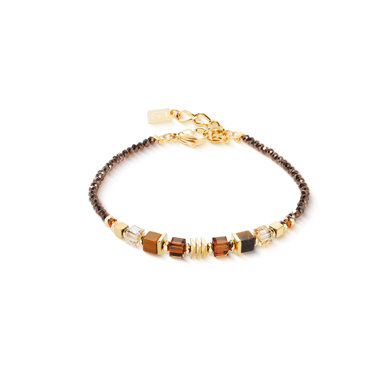 coeur-de-lion-wave-cube-flow-armband-gold-braun image 1