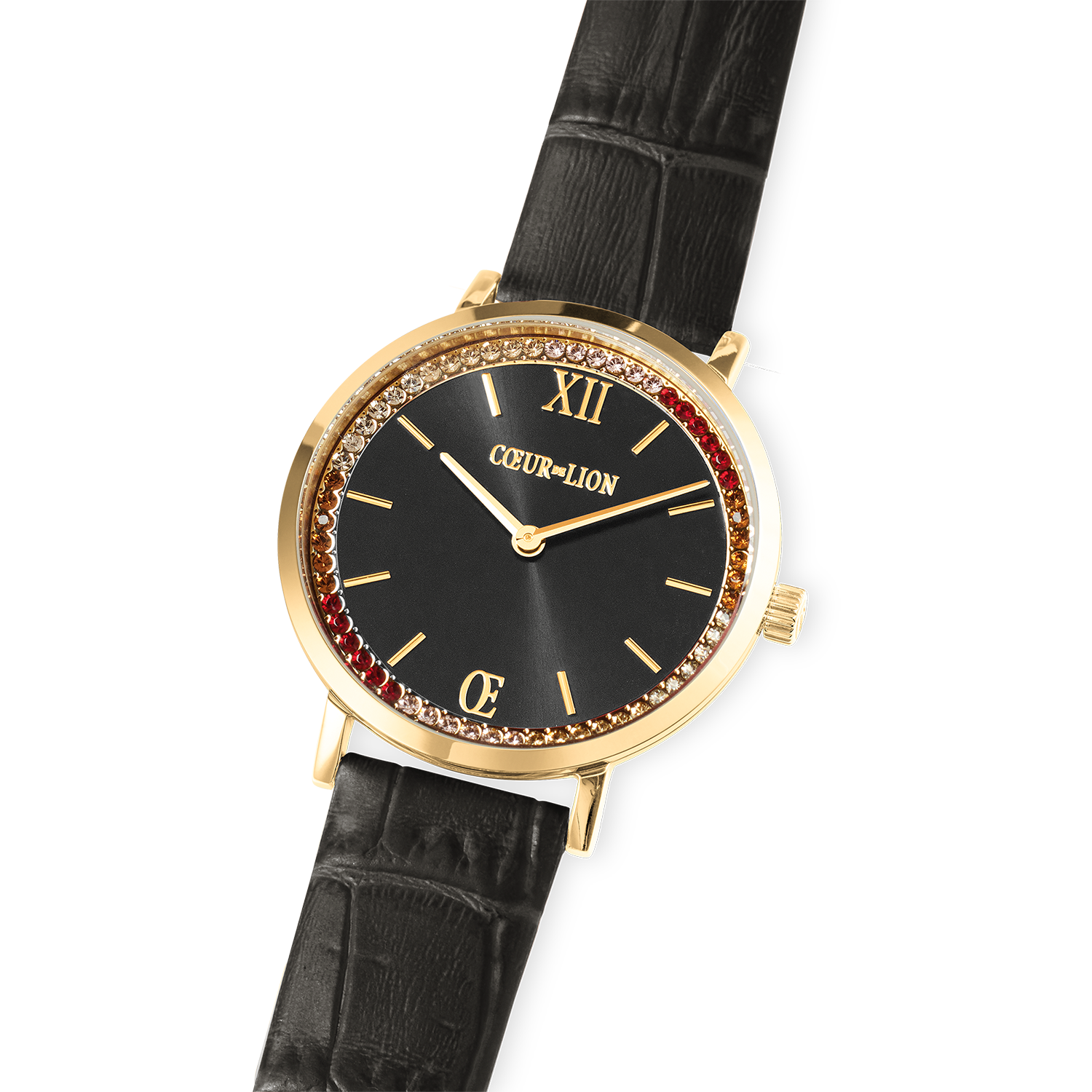 coeur-de-lion-uhr-rund-sparkling-sunray-leder-dunkelgrau-gold image 2