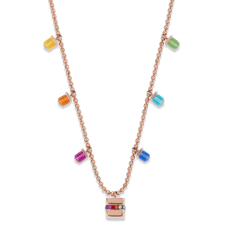 coeur-de-lion-halskette-cube-edelstahl-ros-gold-multicolor-kristall-pav image 2