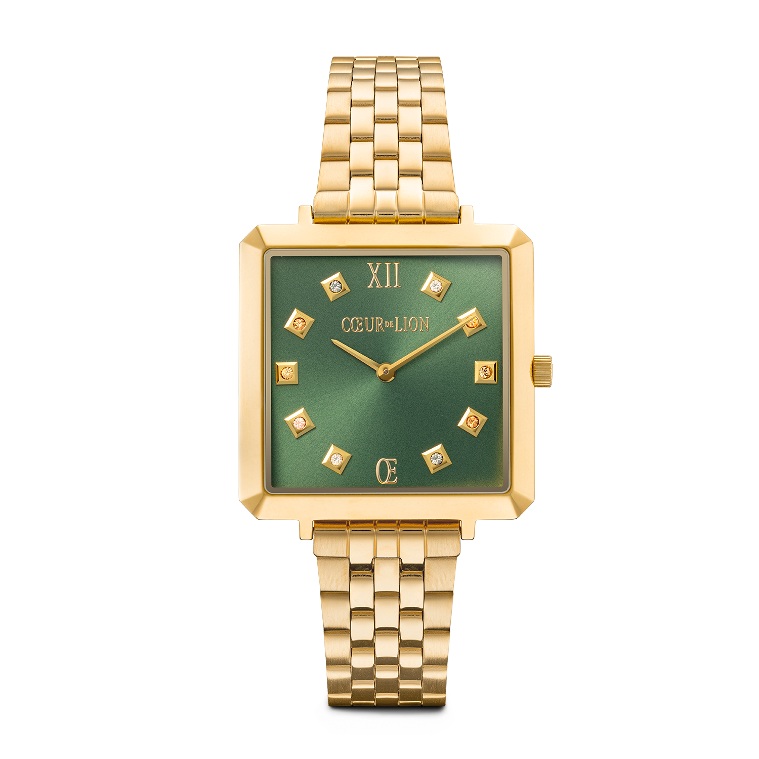 coeur-de-lion-iconic-square-glamorous-green-uhr-edelstahl-gold image 1