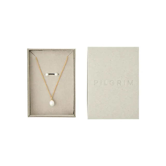 pilgrim-evena-geschenkset-goldplattiert-kette-und-ohrstecker-mit-s-wasserperle image 1
