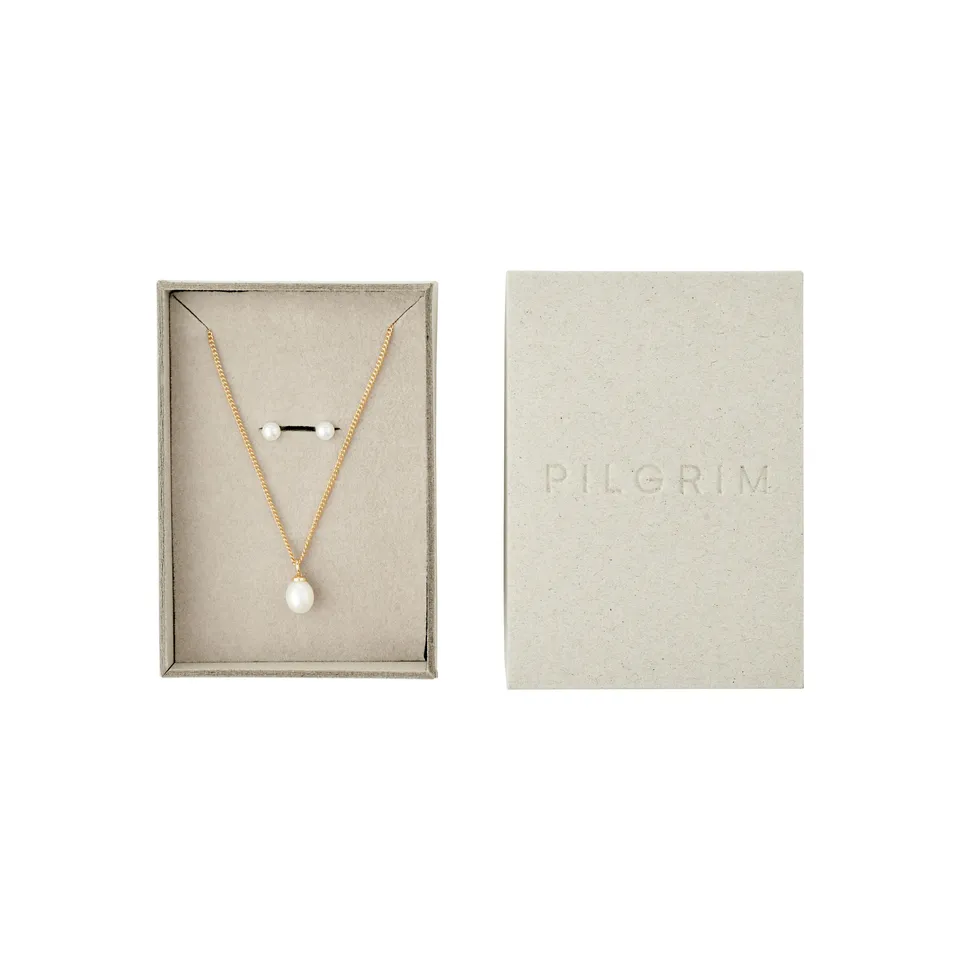pilgrim-evena-geschenkset-goldplattiert-kette-und-ohrstecker-mit-s-wasserperle image 1