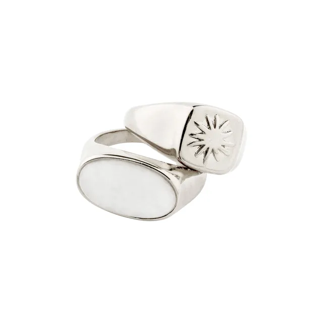 pilgrim-prism-ring-set-2-in-1-versilbert-mit-wei-er-jade-verstellbar image 1