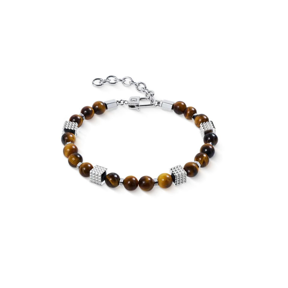 coeur-de-lion-armband-tigerauge-kugeln-mini-spikes-cubes-edelstahl image 1