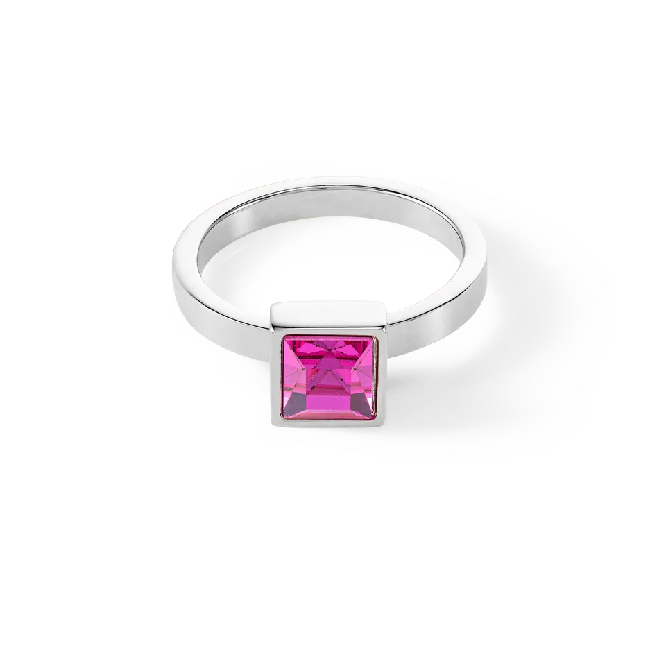 coeur-de-lion-brilliant-square-big-ring-silber-pink-kristall-edelstahl image 1
