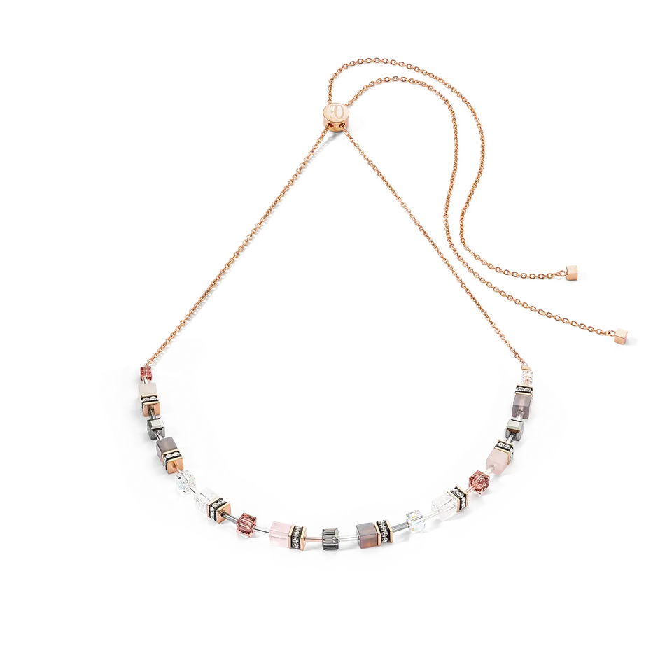coeur-de-lion-geocube-iconic-nature-chain-halskette-ros-mit-rosenquarz-achat-und image 1
