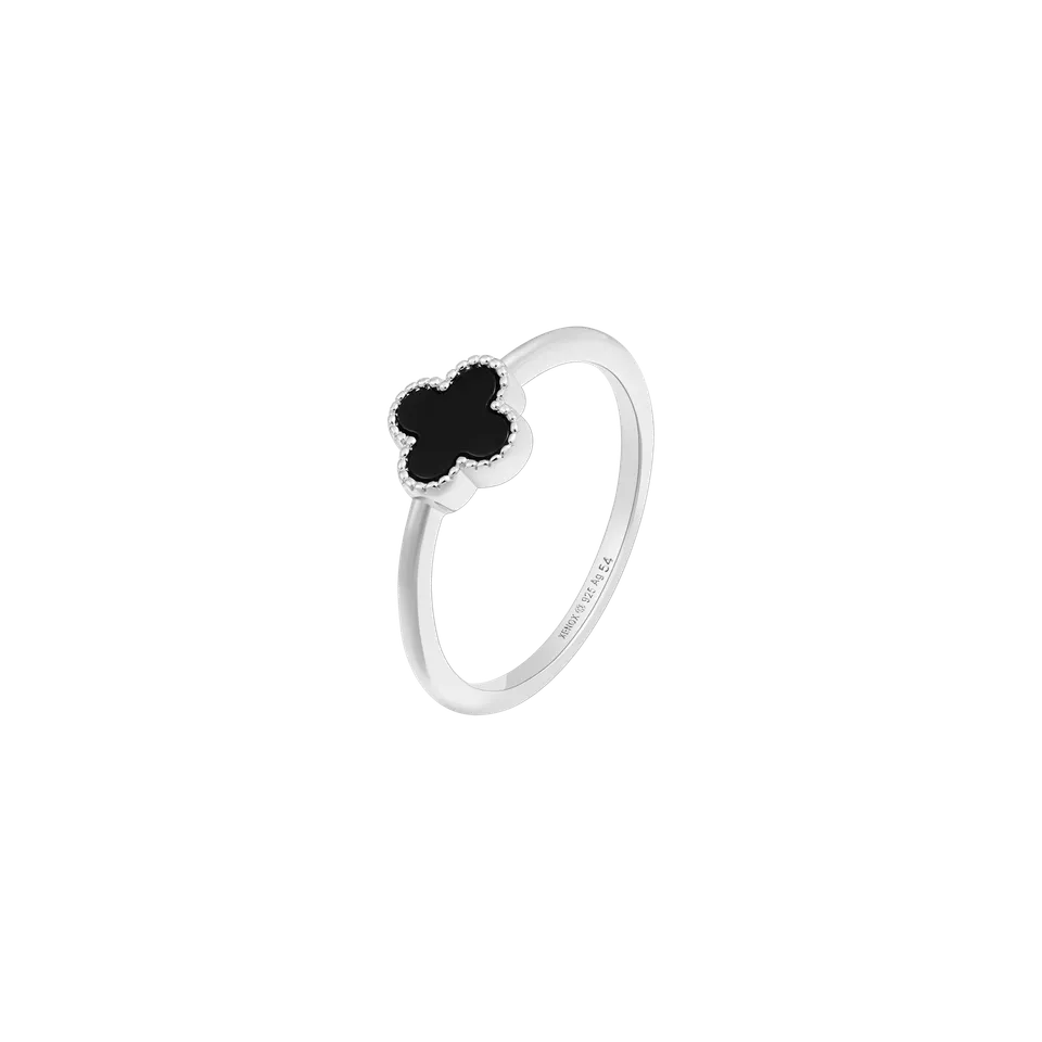xenox-clover-ring-925-sterlingsilber-rhodiniert-mit-schwarzem-achat image 1