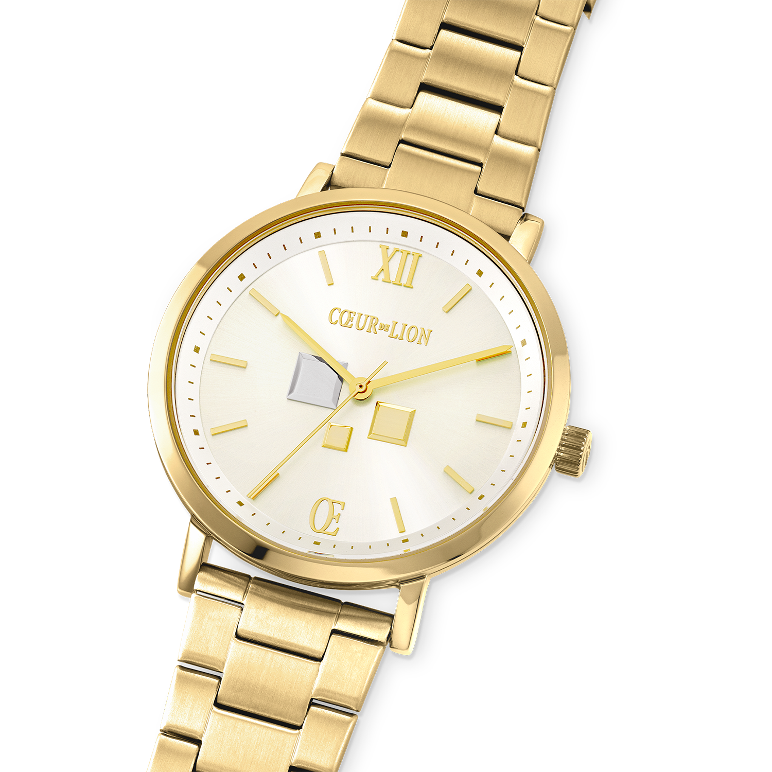 coeur-de-lion-statement-uhr-rund-unisex-white-sunray-edelstahl-frosted-gold image 2