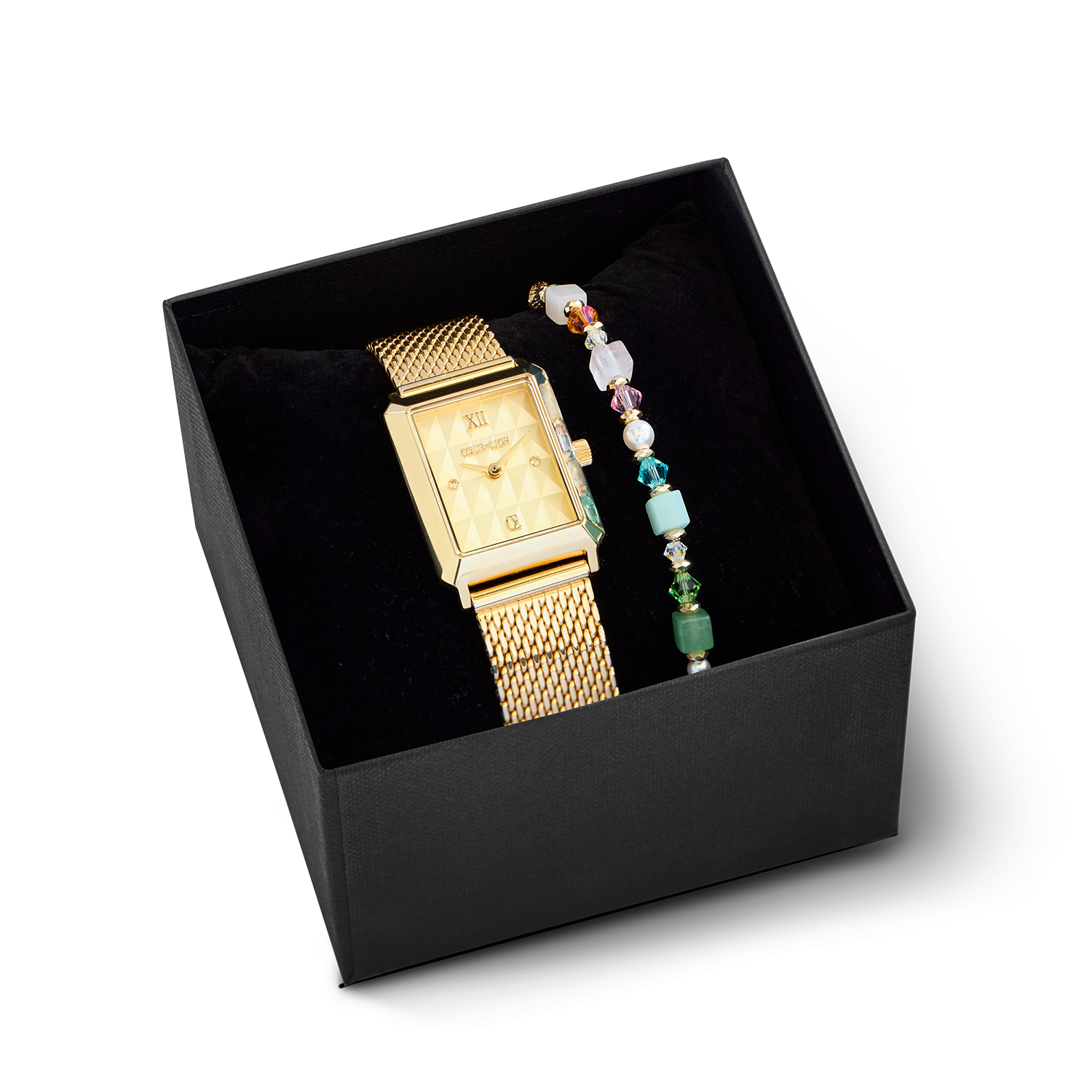 coeur-de-lion-geschenkset-uhr-iconic-spikes-gold-milanaise-armband-cube-princess image 1