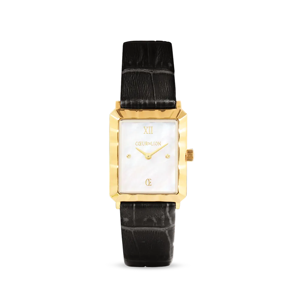 coeur-de-lion-iconic-waves-uhr-gold-leder-schwarz-wei image 1