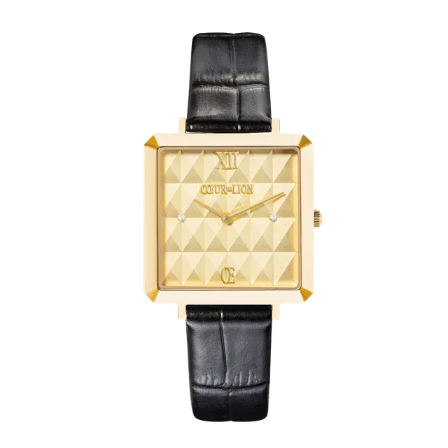 coeur-de-lion-iconic-cube-spikes-uhr-gold-leder-schwarz image 1