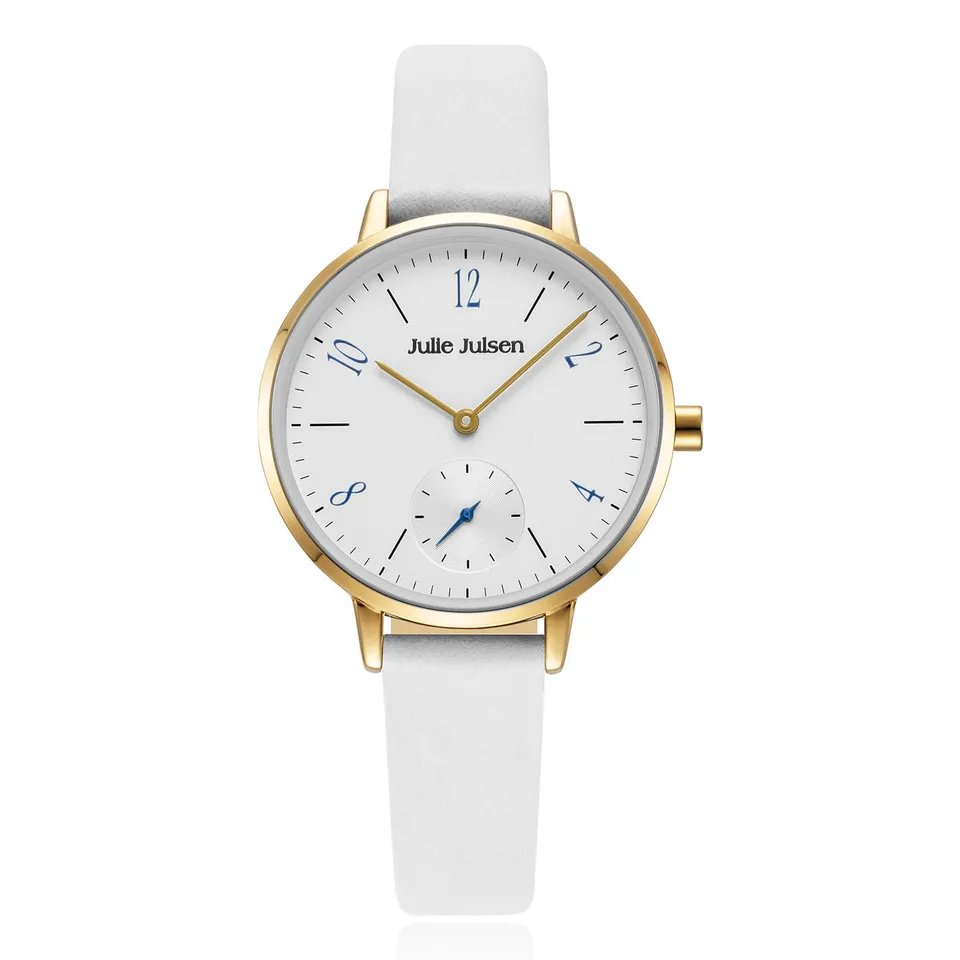 julie-julsen-damenuhr-little-second-vergoldet-wei-es-lederband-34-mm image 1