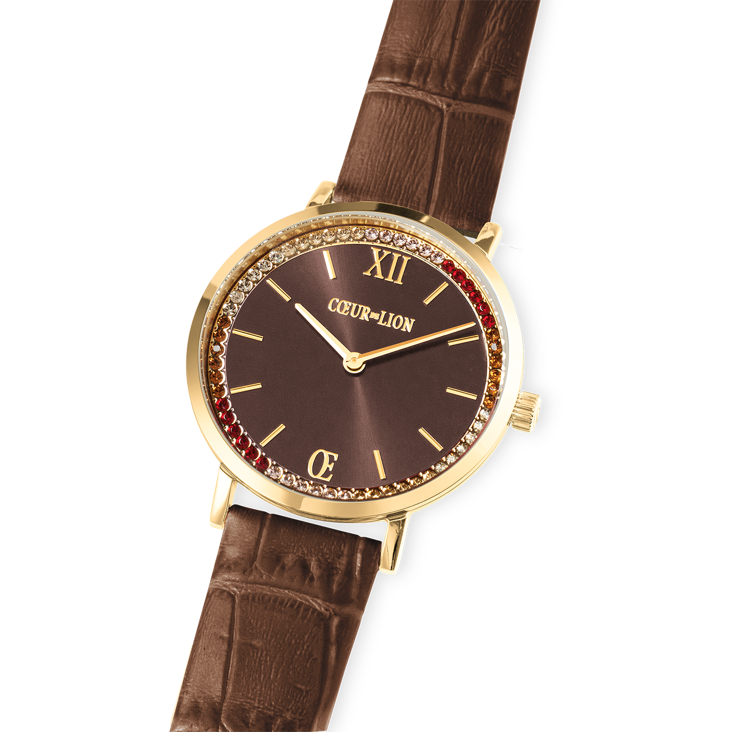 coeur-de-lion-uhr-rund-sparkling-sunray-leder-braun-gold-34-mm image 2