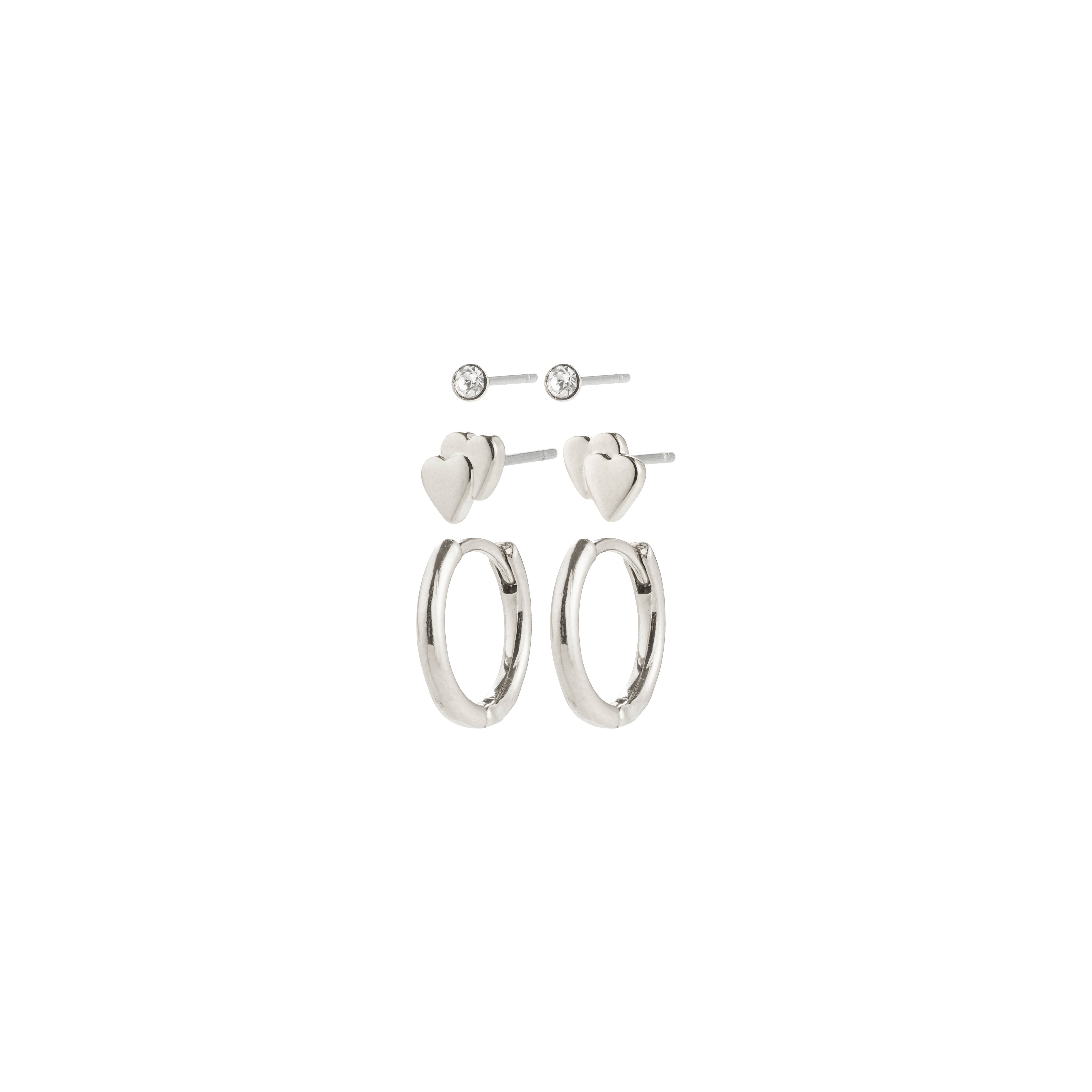 pilgrim-halo-geschenkset-3-in-1-silberplattiert-ohrstecker-herz-und-huggie-hoops image 4