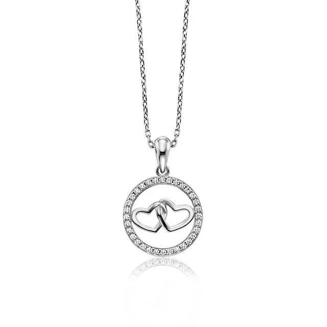 julie-julsen-2-hearts-kette-mit-anh-nger-silber-rhodiniert-32-wei-e-zirkonia image 1