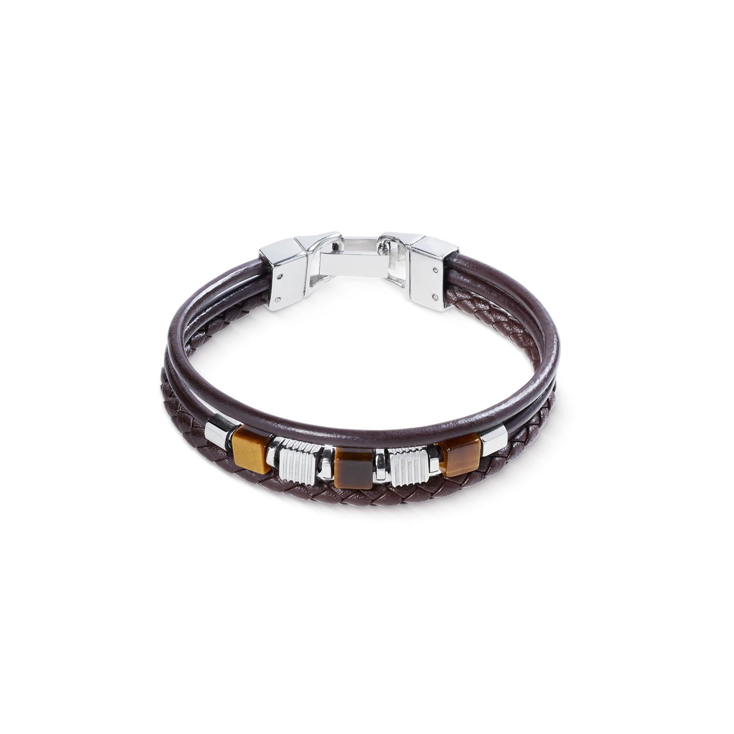 coeur-de-lion-armband-leder-braun-3-reihig-tigerauge-graphic-relief-edelstahl-cu image 1