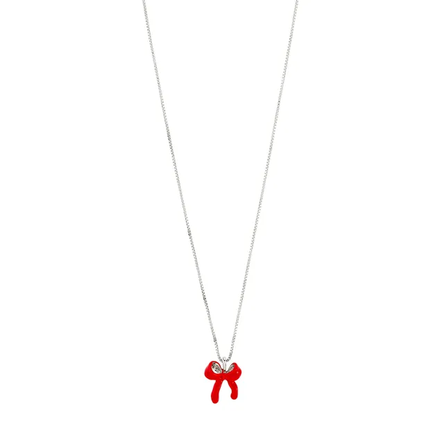 pilgrim-sigrun-halskette-versilbert-mit-roter-schleife-40-9-cm image 1